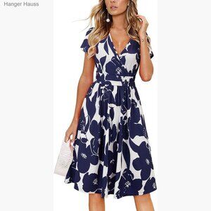 Wrap V-Neck A-Line Midi Dress with Pockets, Casual Summer Dress